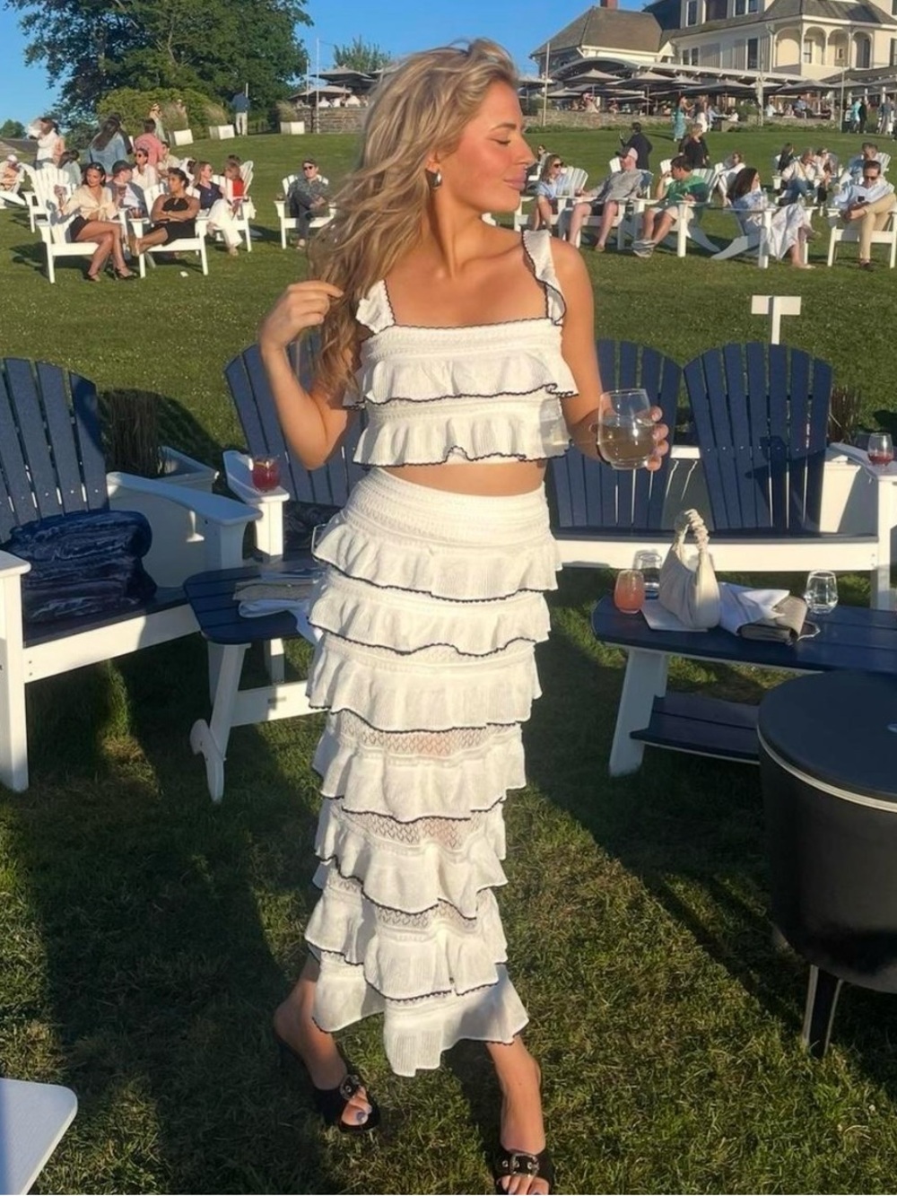 Bobbles And Lace Ruffle Maxi Skirt in White